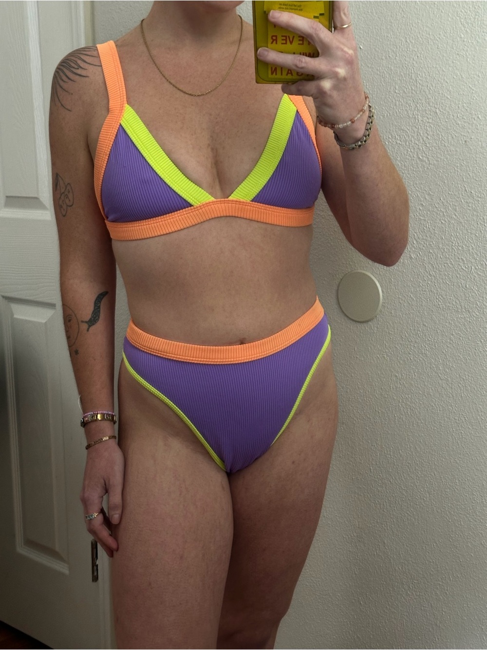 Oneone - Kameron Top, Alondra Bottom Purple Bikini Set, Orange & Yellow Trim